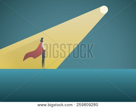 Business Recruitment Vector Concept. Businesswoman Superhero In Spotlight. Symbol Of Hiring, Headhun