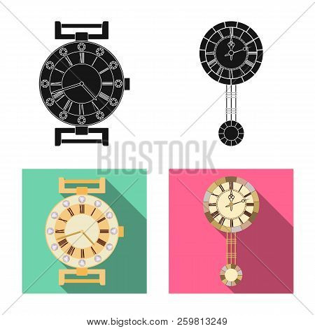 Vector Design Of Clock And Time Symbol. Collection Of Clock And Circle Vector Icon For Stock.