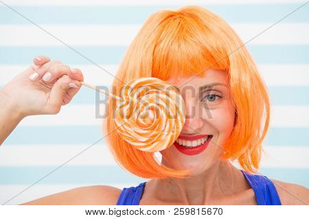 Crazy Girl With Lollipop Feeling Happiness. Happiness And Fun. Crazy Girl Have Lollipop. Sweet Look.
