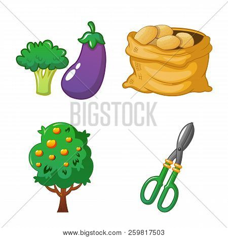 Vector Design Of Farm And Agriculture Icon. Set Of Farm And Plant Vector Icon For Stock.