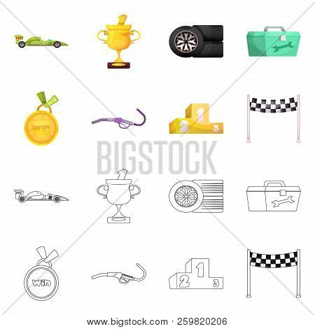 Vector Design Of Car And Rally Sign. Set Of Car And Race Vector Icon For Stock.
