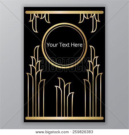 Elegant Floral Golden Black Page Template. Leafs Decoretion Motive Floral Cover For Book Or Menu Dec