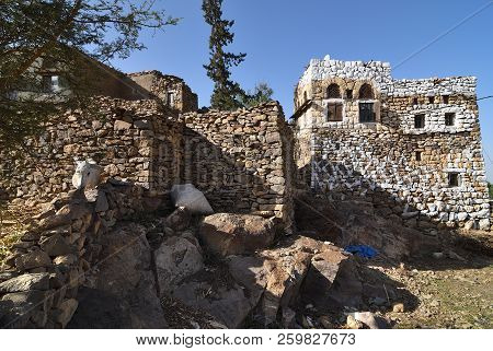 Traditional Yemeni Medieval Architecture In The Village Of Al Hajjarah On Haraz Mountains. Yemen