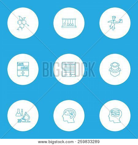 School Icons Line Style Set With Best Student, Science Research, Organic Chemistry And Other Newton 