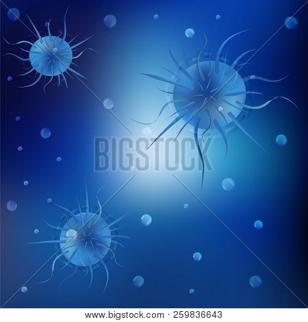 Vector Virus And Bacteria Abstract Background. Virus And Bacteria Under Microscope. Concept Infected