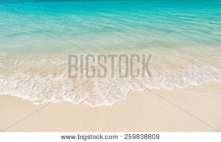 Beautiful Marine View On Aribbean Sea Coast Line With Clean Wavy Surf Ocean Water On Sandy Beach In 