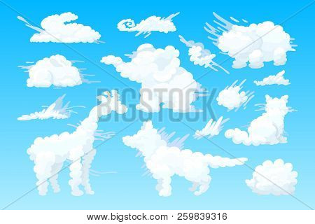 Vector Animal Shaped Cartoon Cloud Sky Set