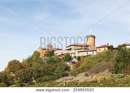 View Of The Village Of Oingt In Beaujolais, France