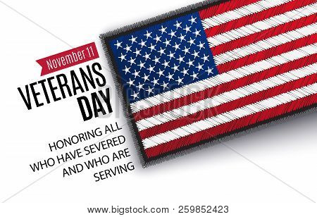Veterans Day Greeting Card. Novemer 11. Usa Flag Vector Illustration. Digital Craft Style - Embroide