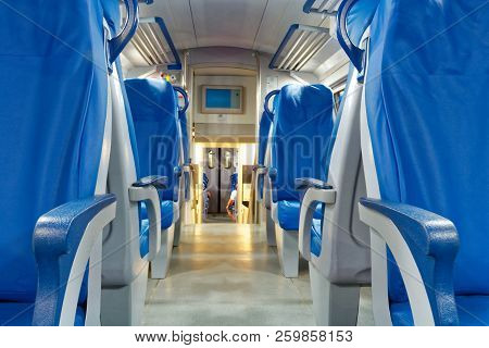 Milan, Italy August 20, 2018: Comfortable Seats In The Train Car.