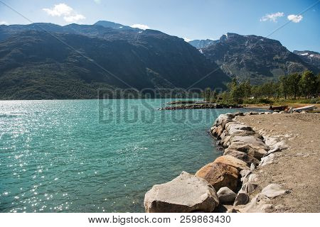 Majestic Mountains And Gjende Lake In Jotunheimen National Park, Norway