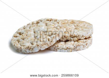 Organic Buckwheat And Rice Mixed Cakes Isolated On Ehite Background. Diet Snack Crackers. Healthy Fo