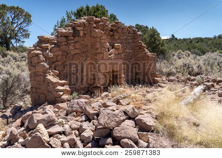 Old Home Brick Foundation In Old Irontown, A Ghost Town In Utah Near Cedar City,
