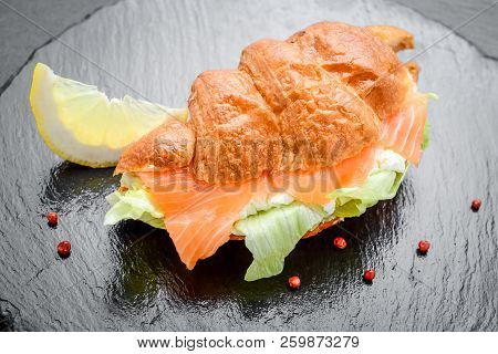 Croissants With Soft Cheese, Salted Salmon And Green Salad. Love