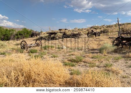 Old Abandoned Rusty Mining Equipment Sits In A Field Near Benton Hot Springs California, In The East
