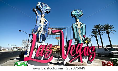 Las Vegas,nv/usa - Sep 17,2018:new Gate Sign Of City Of Las Vegas Near Stratosphere Hotel & Casino I