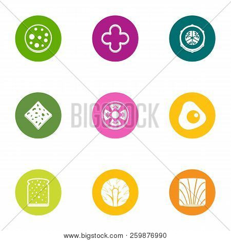Beefburger Part Icons Set. Flat Set Of 9 Beefburger Part Vector Icons For Web Isolated On White Back
