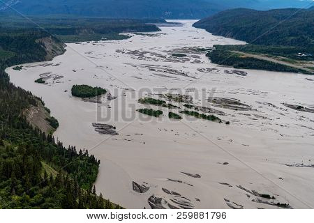 Aerial View Of The Chitina River, A Braided River In Wrangell-st. Elias National Park In Alaska On A