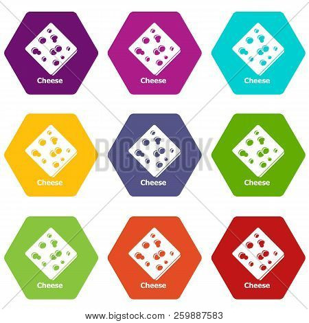 Cheese Icons 9 Set Coloful Isolated On White For Web