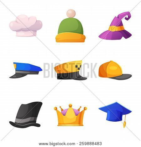 Vector Illustration Of Headgear And Cap Logo. Set Of Headgear And Accessory Vector Icon For Stock.