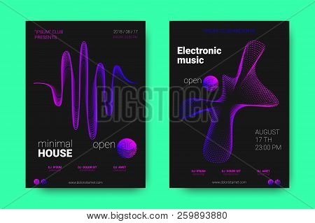Poster Of Electronic Music Night Party. Abstract Vector Background. Colorful Wave Lines And Equalize