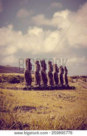 Moais Statues, Ahu Akivi, Easter Island, Chile