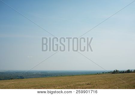 Summer Landscape With Fields, Meadows And Cloudy Sky