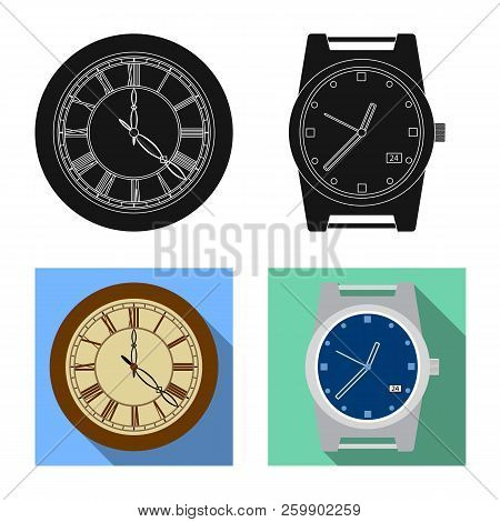 Vector Design Of Clock And Time Symbol. Collection Of Clock And Circle Vector Icon For Stock.