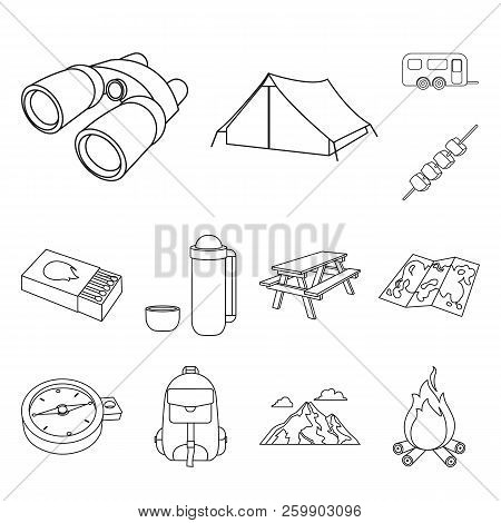 Rest In The Camping Outline Icons In Set Collection For Design. Camping And Equipment Vector Symbol 