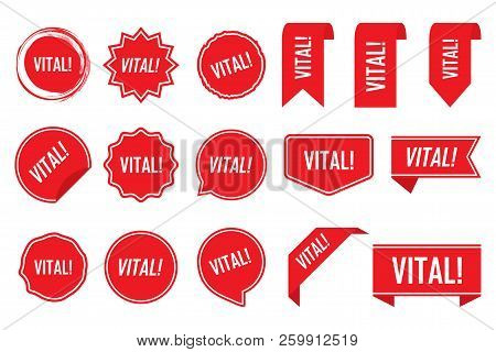 Vital Tag Set In Red. Vector Illustration.
