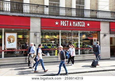 London, Uk - July 6, 2016: People Walk By Pret A Manger Sandwich Store In London. The Brand Has Appr