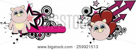 Cute Chubby Baby Pig Cartoon Sticker Copy Spcae In Vector Format