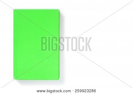 Blank Light-green Book Cover, Front Side View. Empty Hardcover Mock Up, Isolated On White Background