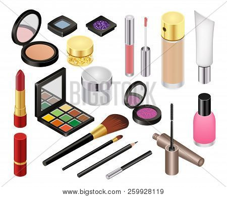 Cosmetic Vector Beauty Make Up Cosmetology Lipstick, For Beautiful Woman With Makeup Foundation Powd
