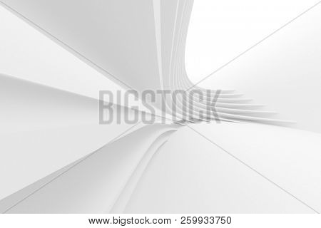 Abstract Architecture Background. 3d Rendering of White Circularl Building. Creative Engineering Concept