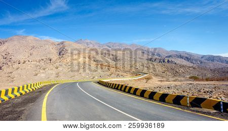 Twisty highway in Al Hajar mountains in Fujairah, UAE