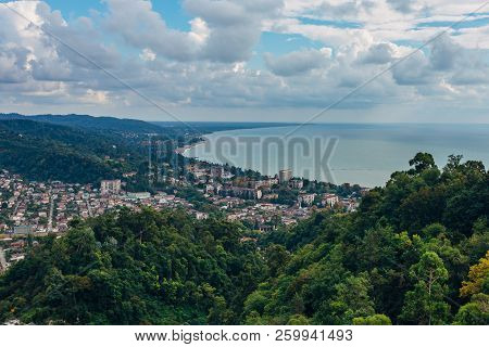 Aerial View Of Black Sea Coast At Resort Town Sukhum.