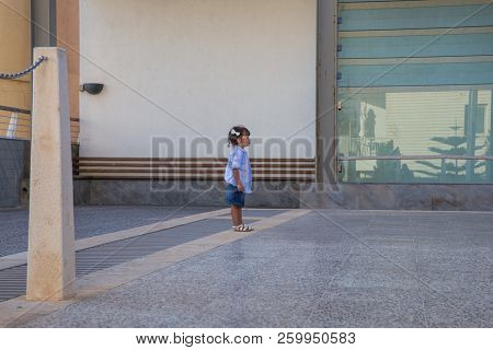 Girl At City Street And Urban View. Travel Photo 2018 September.