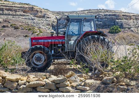 Meadow And Tractor. Agriculture. Travel Photo 2018 September.