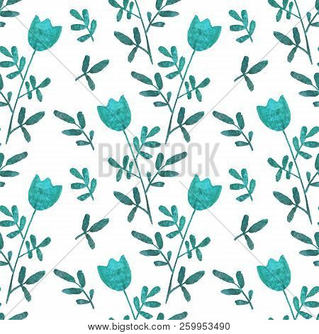 Simlpe Seamless Floral Pattern. Abstract Watercolor Free Hand Drawn Illustration For Wrapping, Backg