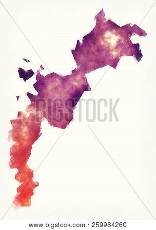 Ostrobothnia Region Watercolor Map Of Finland In Front Of A White Background