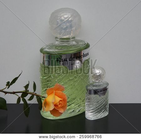 Eau De Rochas, Fragrance For Ladies, Large Perfume Bottle Next To A Commercial Perfume Bottle Decora