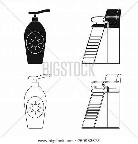 Vector Illustration Of Pool And Swimming Symbol. Set Of Pool And Activity Vector Icon For Stock.