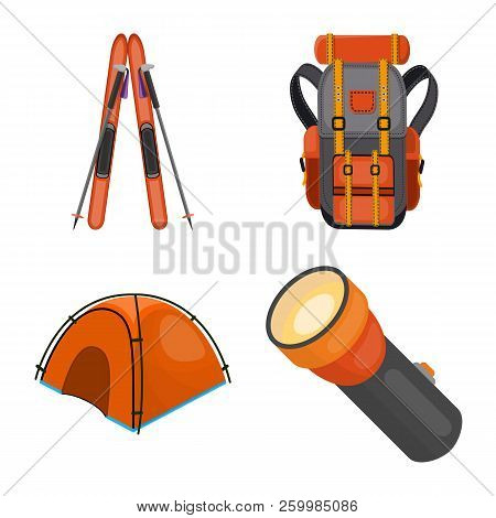 Vector Illustration Of Mountaineering And Peak Sign. Collection Of Mountaineering And Camp Vector Ic