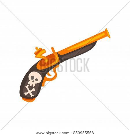 Old Flintlock Pistol, Ancient Weapon Vector Illustration On A White Background