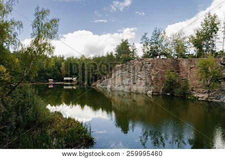 Canyon In Autumn Forest On A Warm Sunny Day, Ukraine, Zhytomyr Region, Korostyshevsky District