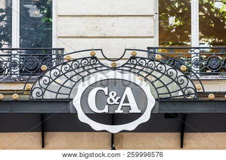 Paris, France - June 16, 2017: The C&a Sign And Logo On The Store Building On Boulevard Haussmann. C