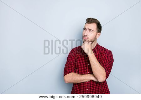 I'm Confused Don't Know What To Choose, Where To Go! Handsome Attractive Thoughtful Bearded Guy Wear