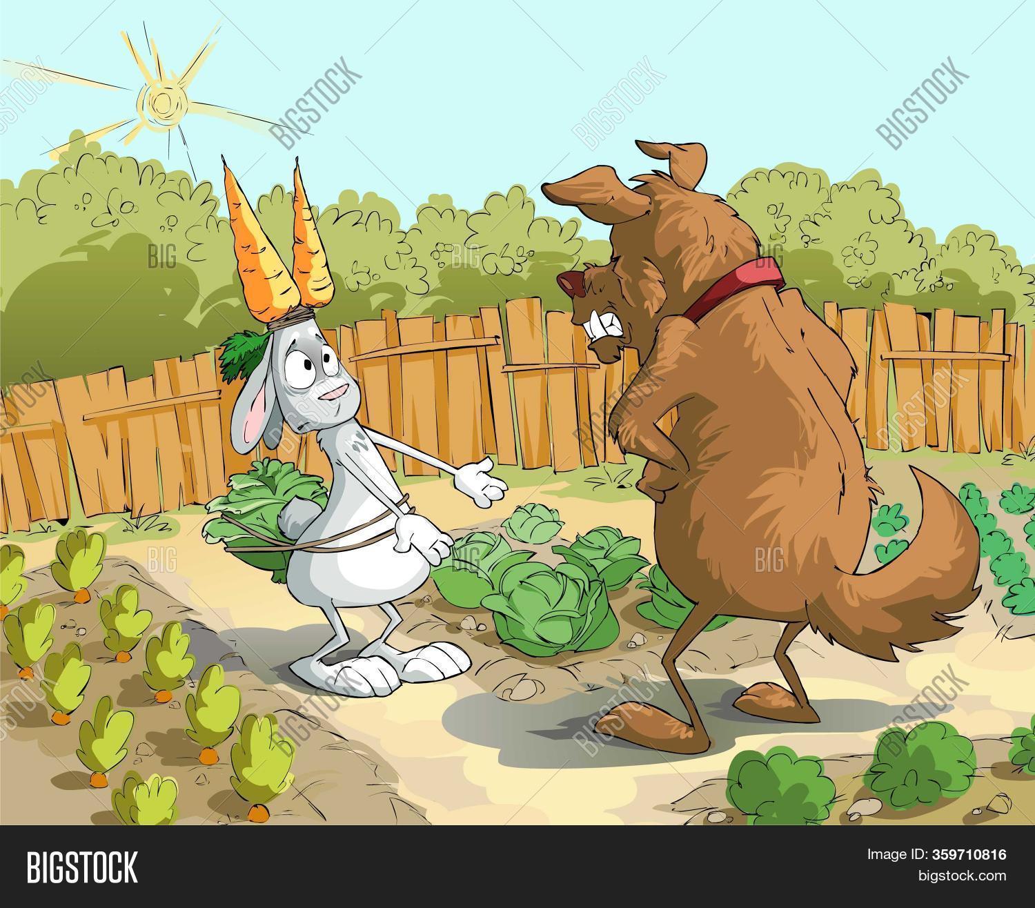 Dog Catching Rabbit Cartoon Caricature. Guard Dog Image & Photo (Free Trial) | Bigstock