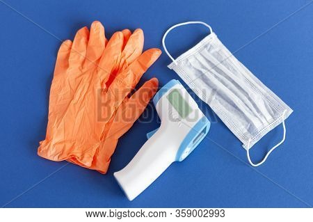 Medical Respirator Bandage, Electronic Thermometer And Lab Gloves